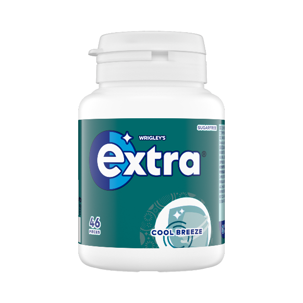 Wrigley's Extra Cool Breeze Flavour Sugarfree Chewing Gum Bottle 46 Pieces 64g