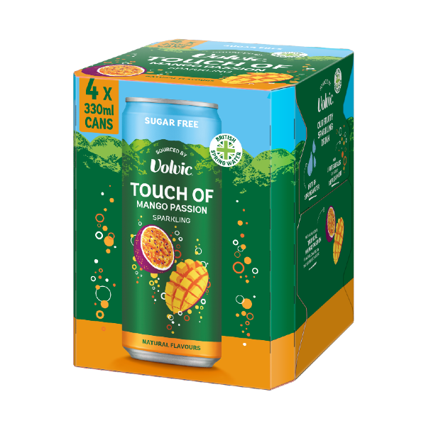 Touch of Mango Passion Sparkling Sugar Free Flavoured Water by Volvic Multipack 4x330ml
