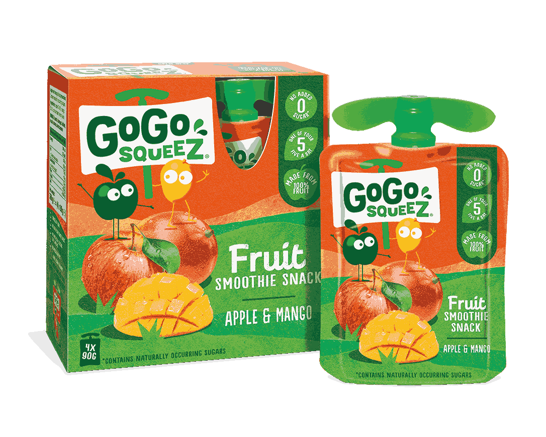 GoGo squeeZ Fruit Smoothie Snack Apple Mango 4x90g