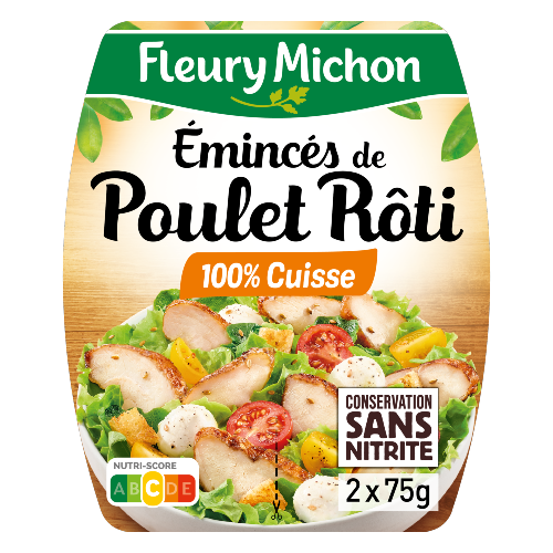 Émincés de Poulet Rôti 100% Cuisse Conservation Sans Nitrite 2x75g
