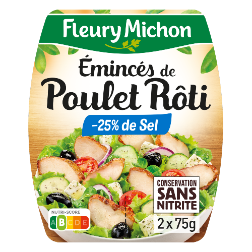 Émincés de Poulet Rôti -25% de sel Conservation Sans Nitrite 2x75g