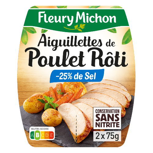 Aiguillettes de Poulet Rôti -25% sel Conservation Sans Nitrite 2x75g