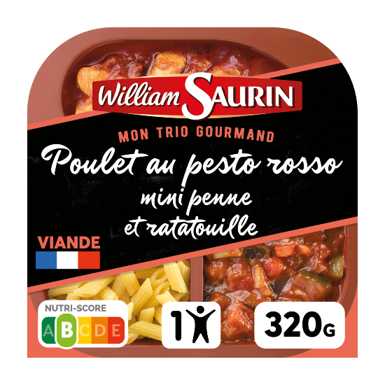 Poulet pesto rosso, mini penne et ratatouille