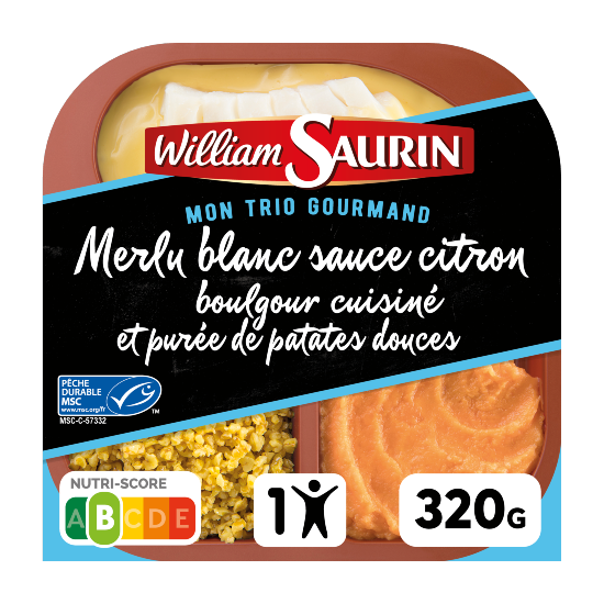 Merlu blanc sauce citron, boulgour cuisiné et purée patates douces