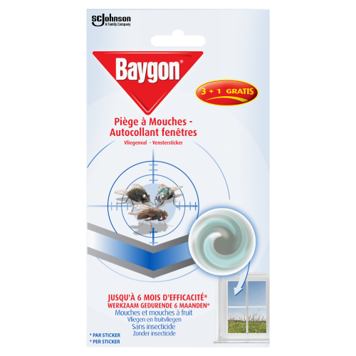 Baygon Piège à Mouches - Autocollant Fenêtres - 4 Pièces