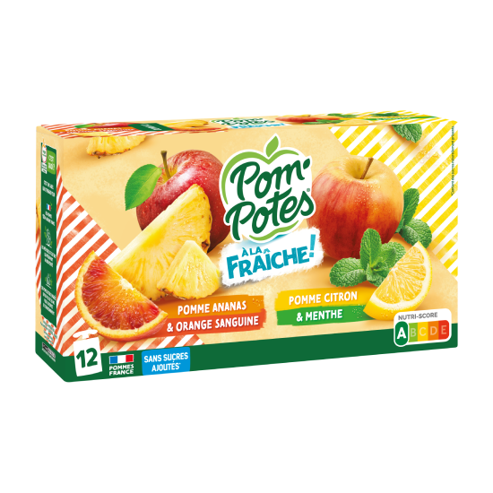 Pomme Ananas Orange sanguine et Pomme Citron Menthe 12*90g