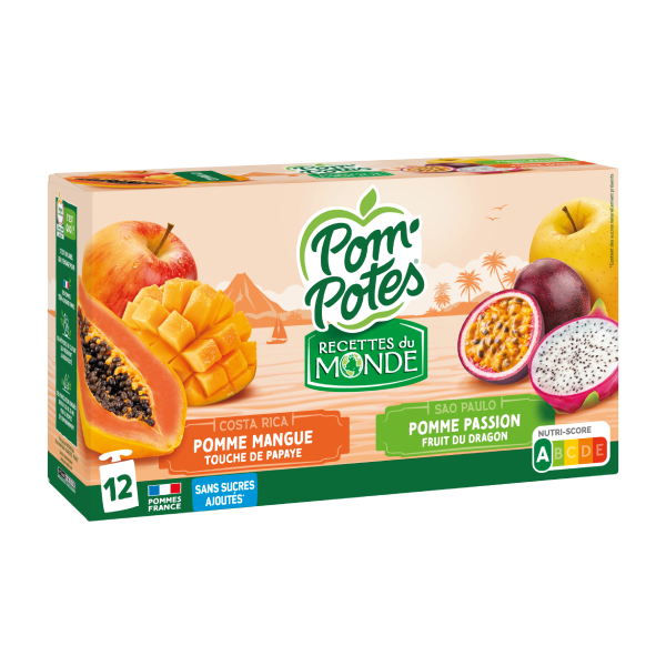 Costa Rica : Pomme Mangue touche de papaye / Sao Paulo : Pomme Passion fruit du dragon 12*90g