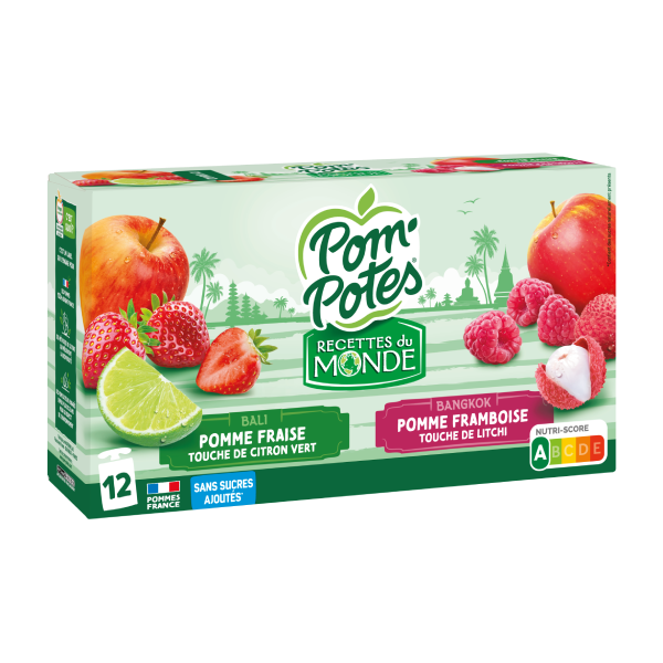 Bali : Pomme Fraise touche de Citron vert / Bangkok : Pomme Framboise touche de litchi 12*90g