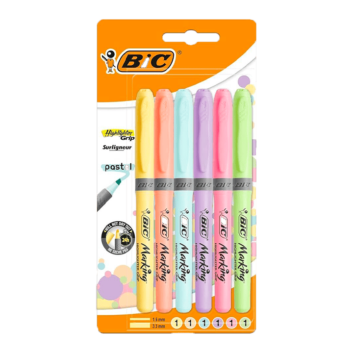 Surligneur avec grip coloris pastel x6 BIC