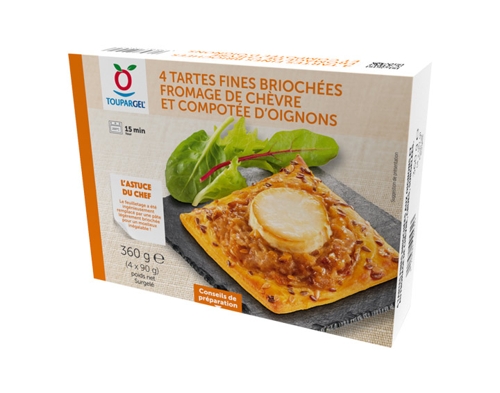 4 tartes fines briochées fromage de chèvre et compotée d'oignons