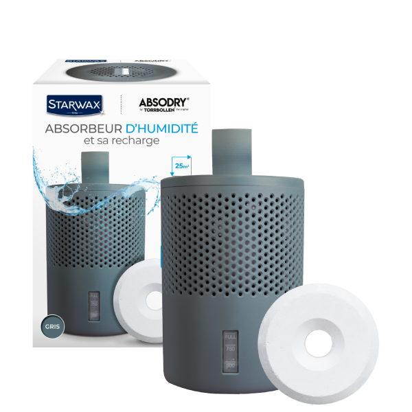 Absorbeur d'humidité gris et sa recharge 25m²