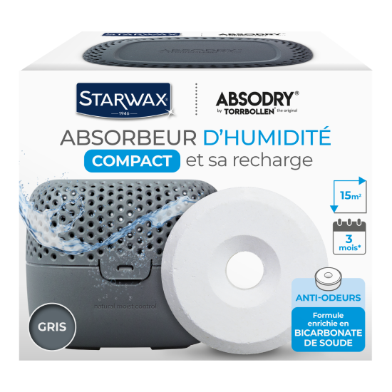 Absorbeur d'humidité compact et sa recharge 15m²