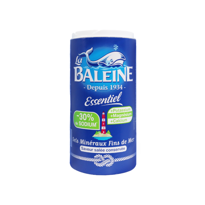Boîte verseuse 350g La Baleine sels minéraux de mer fins -30% de sodium