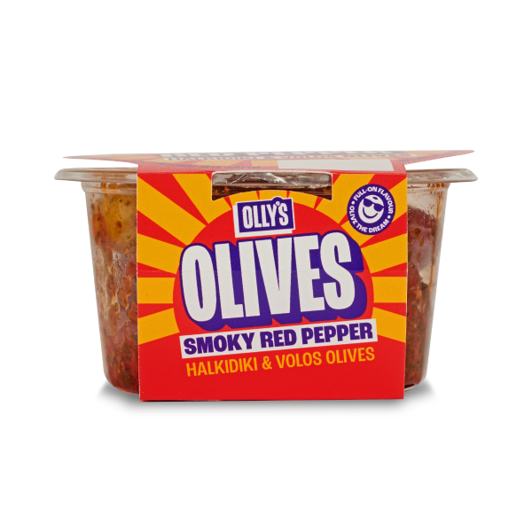 Olly's Smoky Red Pepper Halkidiki & Volos Olives 200g