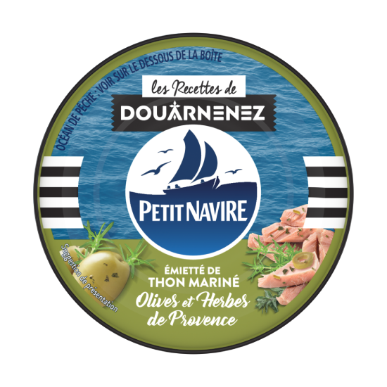 Émietté de thon mariné Olives & Herbes de Provences Petit Navire 110g