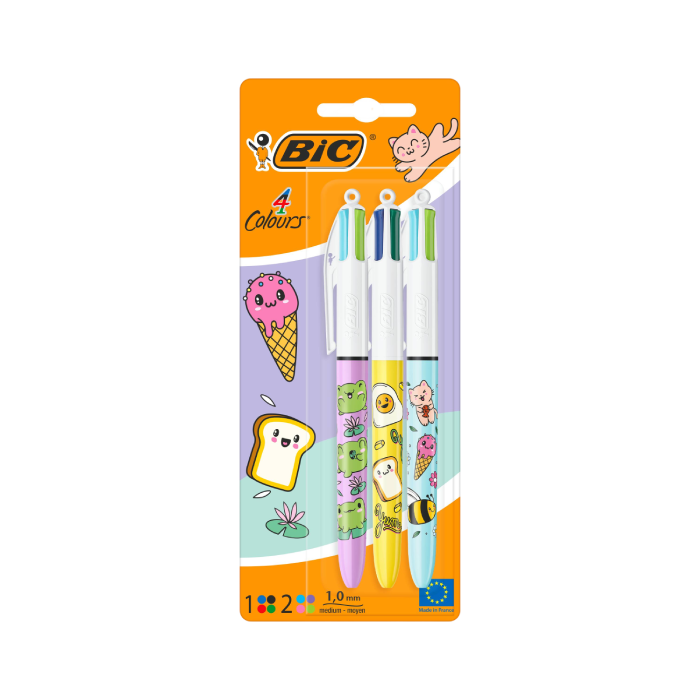 BIC® 4 Colours Kawaii Ballpoint Pens - Pack of 3