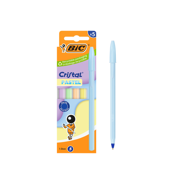 BIC® Cristal Pastel Ballpoint Pens Assorted - Pack of 5
