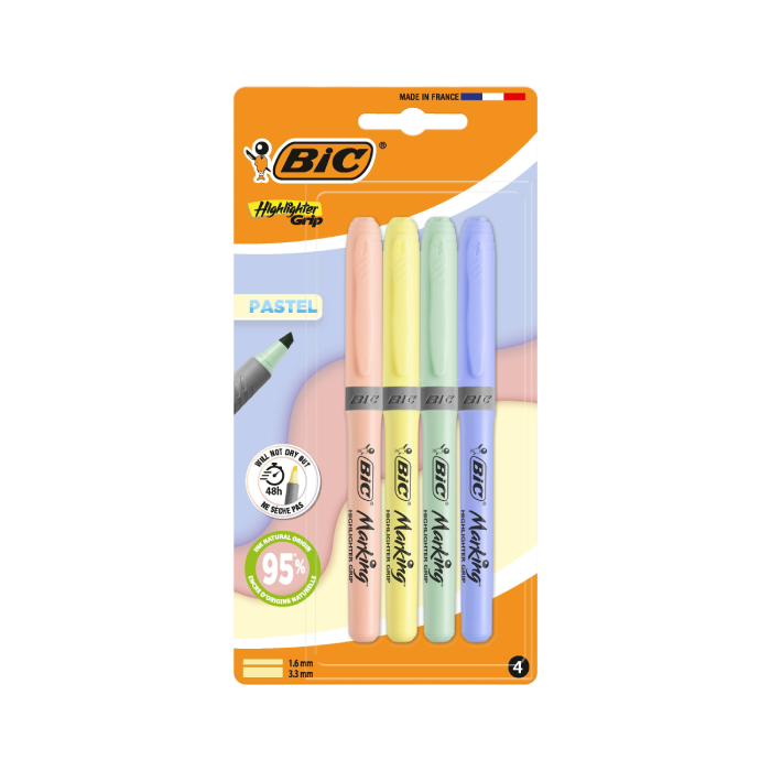 BIC® Highlighter Grip Pastel Mineral Assorted - 4 Highlighters