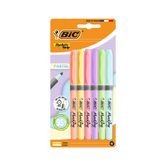 BIC® Highlighter Grip Pastel - 6 Highlighters