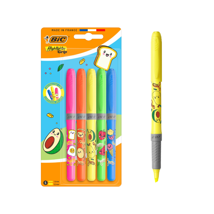 BIC® Highlighter Grip Kawaii Neon - 5 Highlighters
