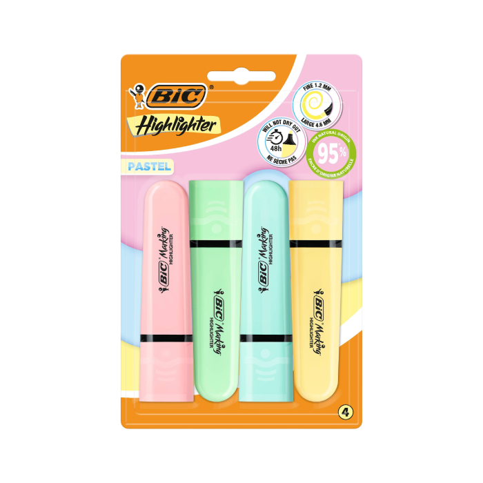BIC® Highlighter Flat Pastel Assorted - 4 Highlighters