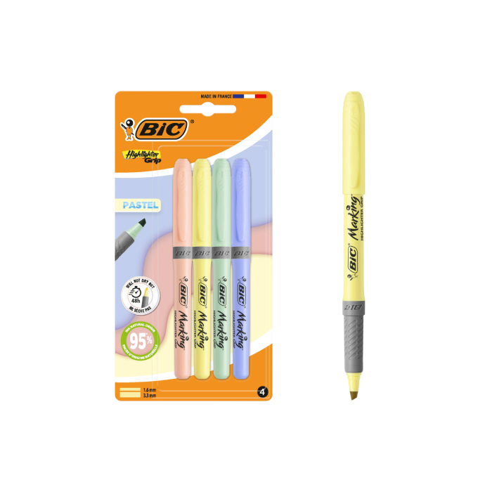 BIC® Highlighter Grip Pastel - 4 Highlighters