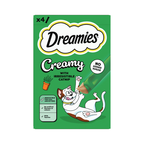 DREAMIES™ Creamy Adult Cat & Kitten Treats with Irresistible Catnip 4x10g