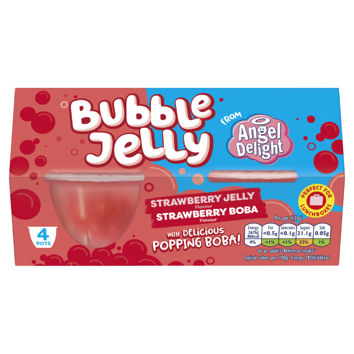 Angel Delight Strawberry Jelly & Strawberry Boba Bubble Dessert Pot x4