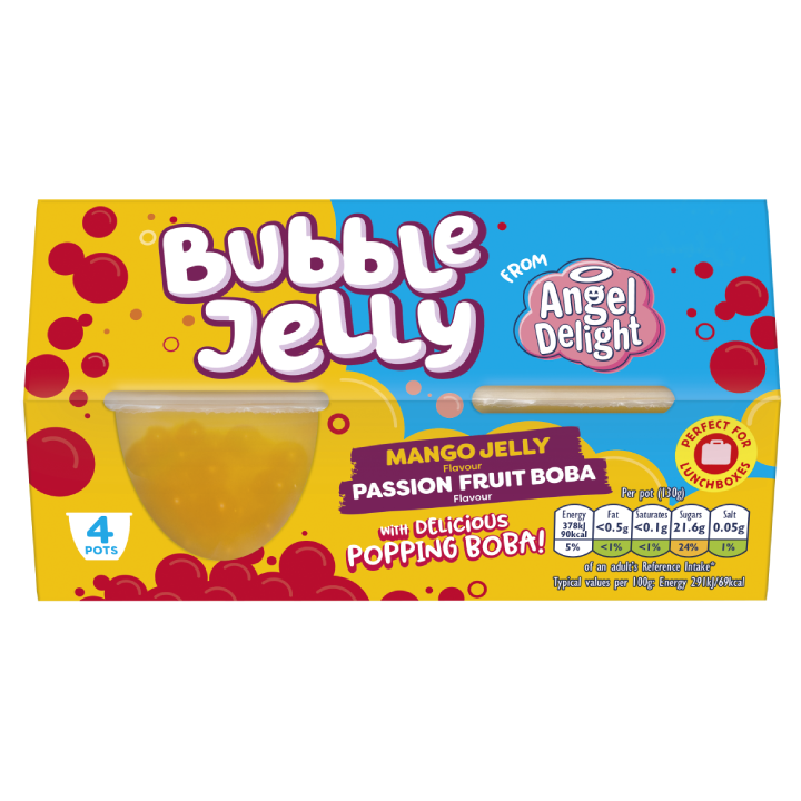Angel Delight Mango Jelly & Passion Fruit Bubble Dessert Snack Pot x4
