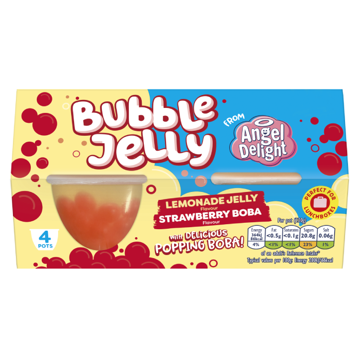 Angel Delight Lemonade Jelly & Strawberry Boba Bubble Dessert Snack Pots x4