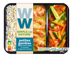 Petites gambas sauce curry coco, riz basmati et légumes Simple Par Nature - 300g