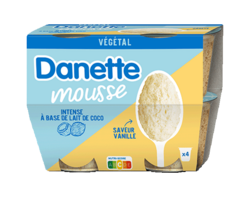 Danette Mousse Végétale Saveur Vanille - Lait de Coco 4x57g