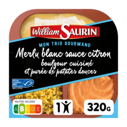 Merlu blanc sauce citron, boulgour cuisiné et purée patates douces