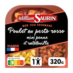 Poulet pesto rosso, mini penne et ratatouille