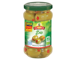Olives vertes dénoyautées farcies au poivron