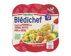 Sauté de pommes de terre, petits pois et veau x2