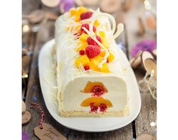 Bûche semi-glacée au chocolat blanc et coeur de fruits, découvrez la recette dans la description de l'offre