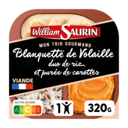 Blanquette de volaille, duo de riz et purée de carottes