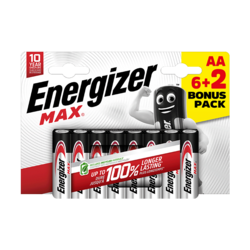 Energizer Max pack de 6+2 piles alcalines AA
