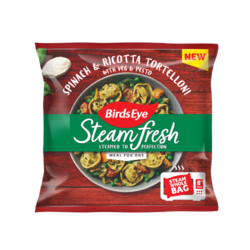 350g Spinach and ricotta tortelloni with veg and pesto