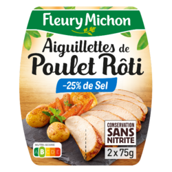 Aiguillettes de Poulet Rôti -25% sel Conservation Sans Nitrite 2x75g