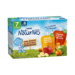 Pommes, Bananes, Carottes et Pommes, Potiron, Abricots (7x90g)