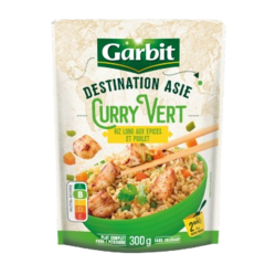 Curry vert, riz long aux épices et poulet