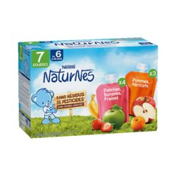 Pommes, Bananes, Fraises et Pommes, Abricots (7x90g)